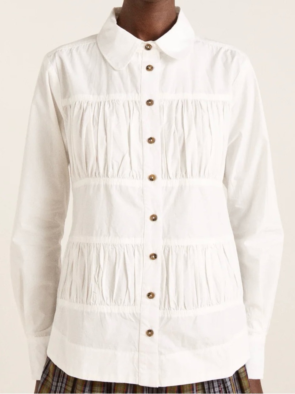 NWT Damson Madder Women's White Button-Down Gathered Cotton Shirt